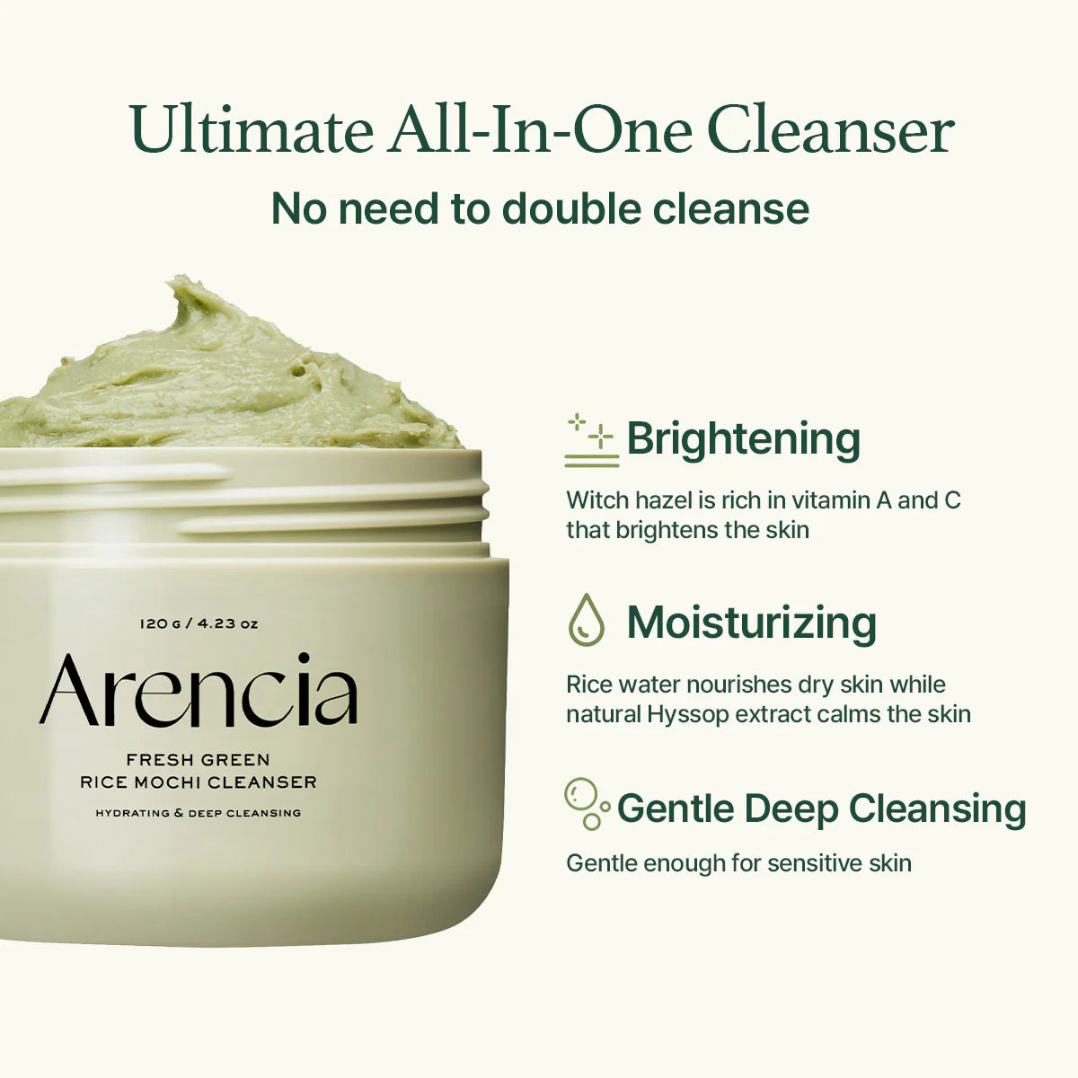 Arencia - Fresh Green Rice Mochi Cleanser - 120 gr