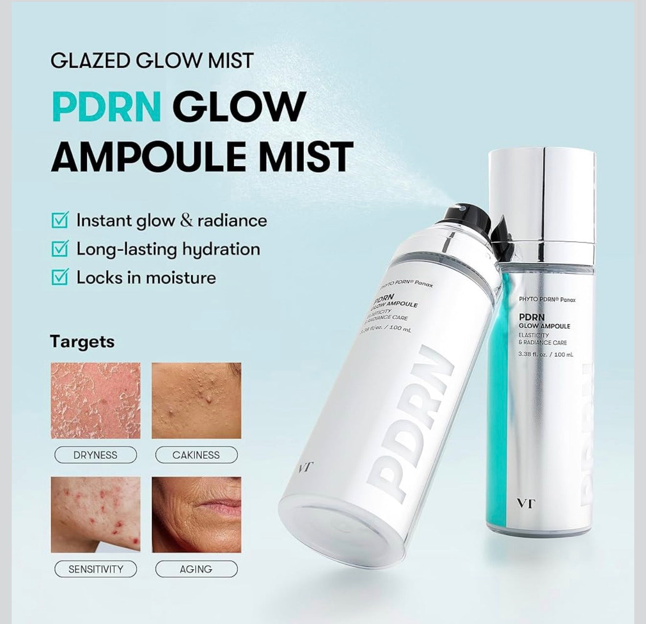 VT COSMETICS - PDRN Reedle Glow Ampoule - 100ml | Suero Potenciador De Luminosidad Y Regeneración Celular Con PDRN Y Tecnología Reedle Shot