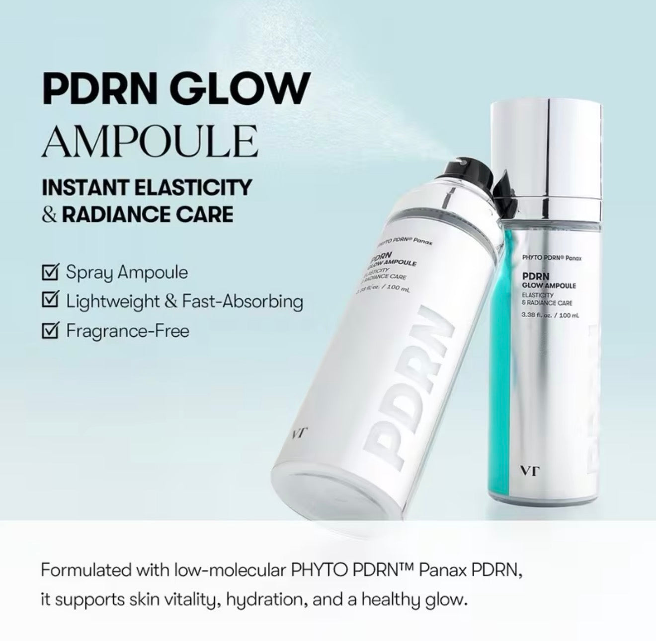 VT COSMETICS - PDRN Reedle Glow Ampoule - 100ml | Suero Potenciador De Luminosidad Y Regeneración Celular Con PDRN Y Tecnología Reedle Shot