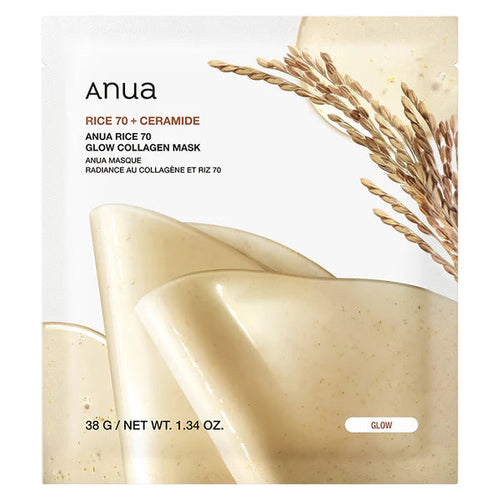 Anua - Rice 70 + Ceramide Glow Collagen Mask - 1 pz | Mascarilla Nutritiva e Iluminadora con Arroz y Ceramidas