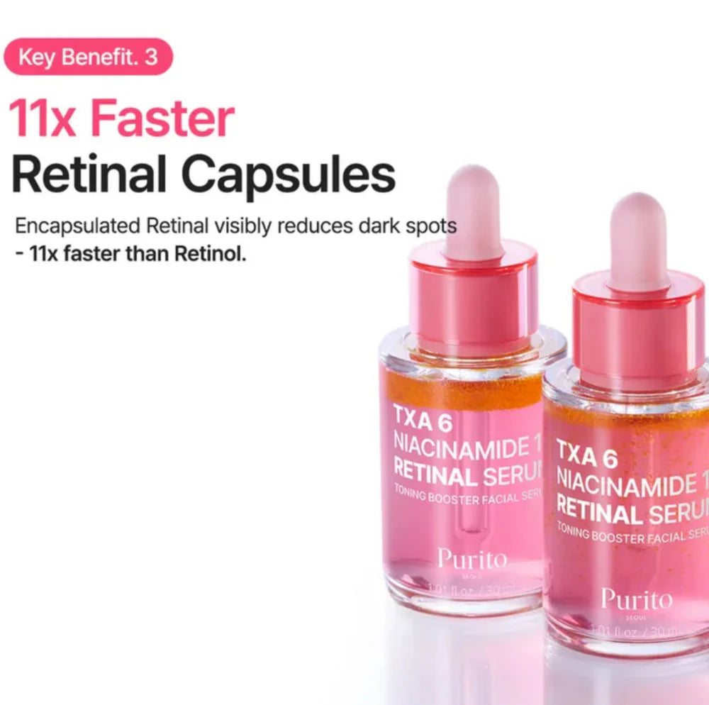 PURITO SEOUL - TXA 6 Niacinamide 10 Retinal Serum - 30ml | Sérum Antimanchas y Antiedad con TXA, Niacinamida y Retinal
