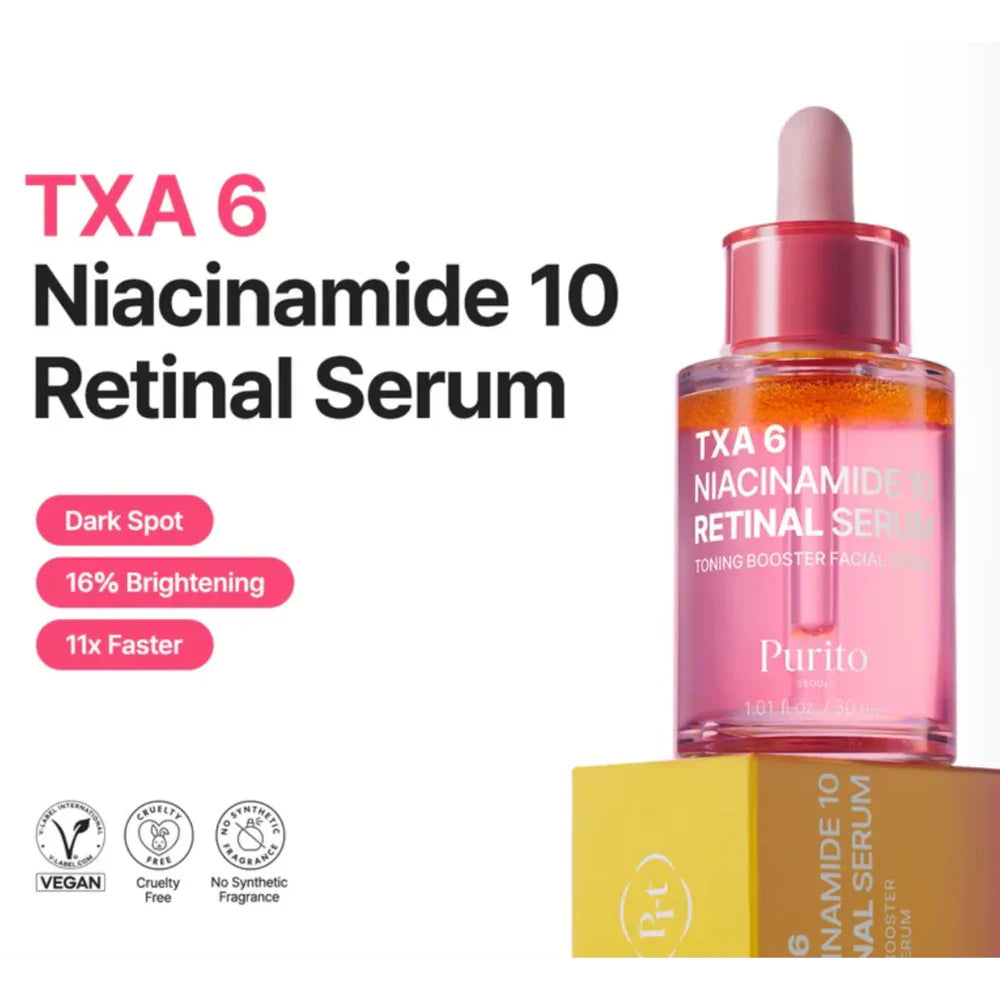 PURITO SEOUL - TXA 6 Niacinamide 10 Retinal Serum - 30ml | Sérum Antimanchas y Antiedad con TXA, Niacinamida y Retinal