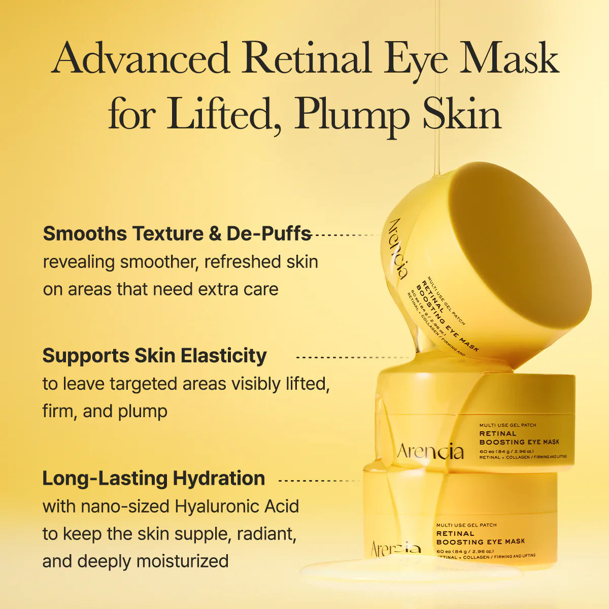 Arencia - Retinal Boosting Eye Mask - 60 piezas | Parches para Ojos Reafirmantes y Antiedad con Retinal