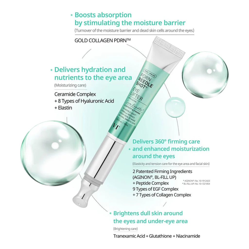 VT COSMETICS - PDRN Reedle Shot Eye Lifter - 15ml | Suero Reafirmante Y Revitalizante Para El Contorno De Ojos Con Aplicador Vibratorio