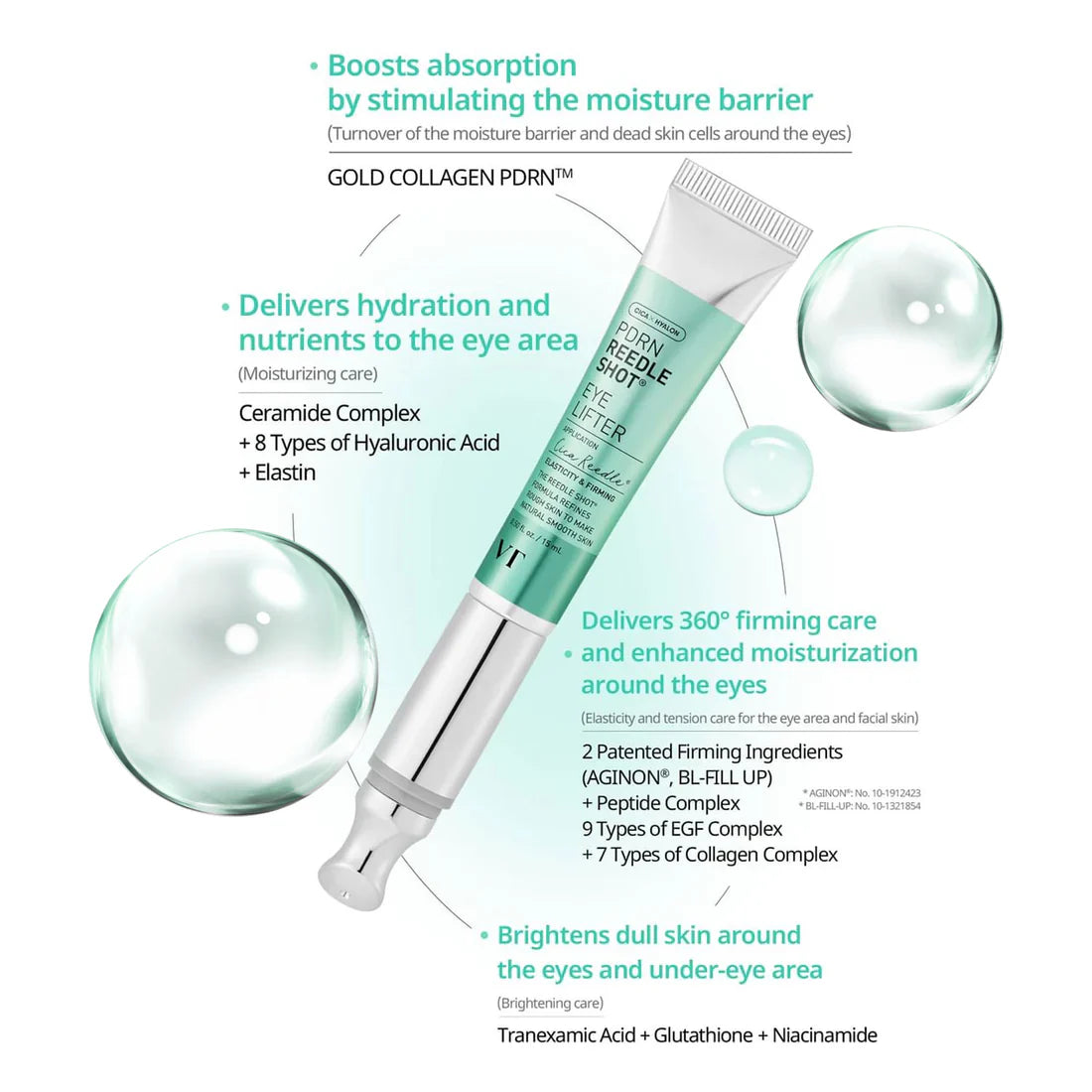 VT COSMETICS - PDRN Reedle Shot Eye Lifter - 15ml | Suero Reafirmante Y Revitalizante Para El Contorno De Ojos Con Aplicador Vibratorio